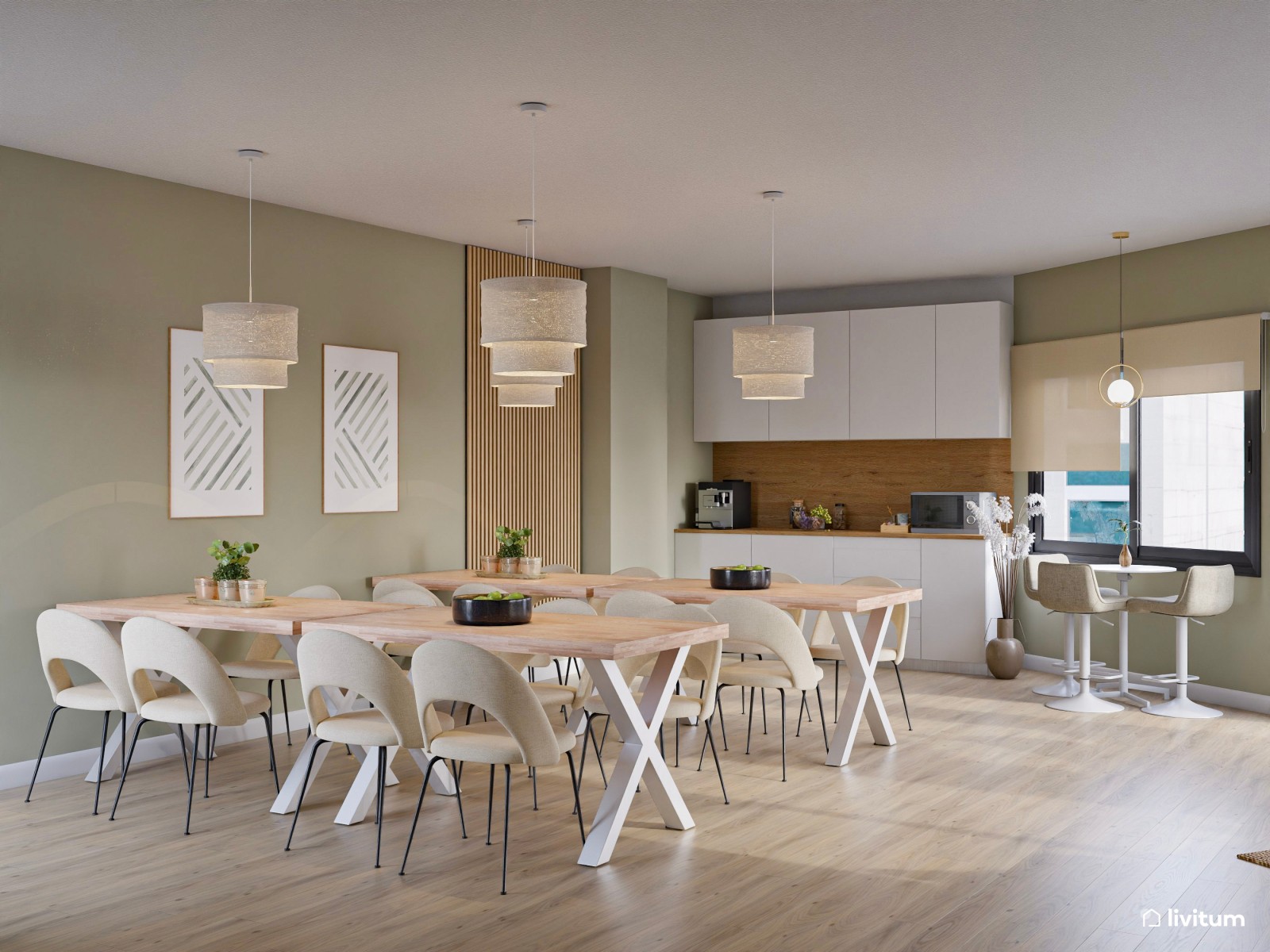 Acogedor comedor de oficina con varios ambientes