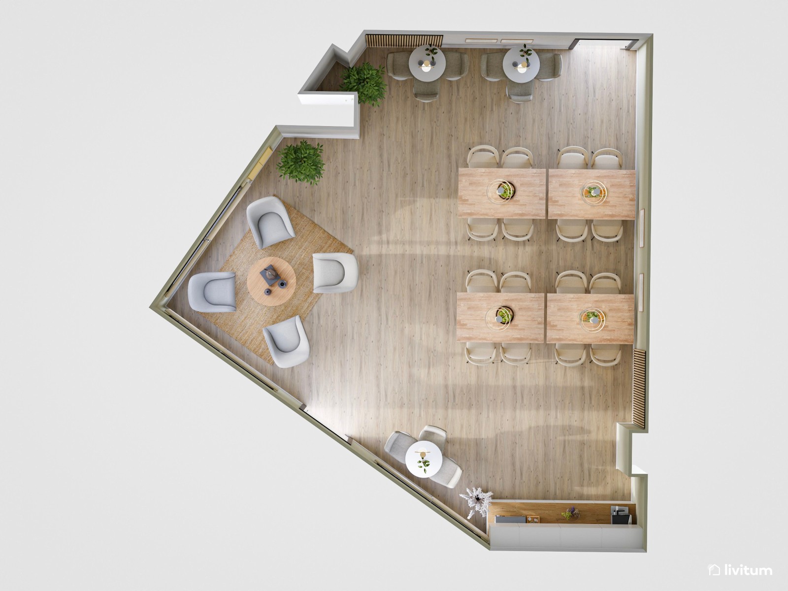 Acogedor comedor de oficina con varios ambientes