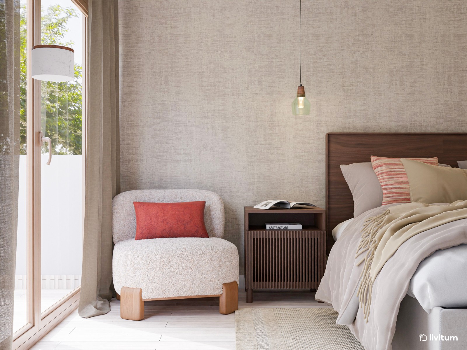 Acogedor dormitorio diseñado con gustosas texturas