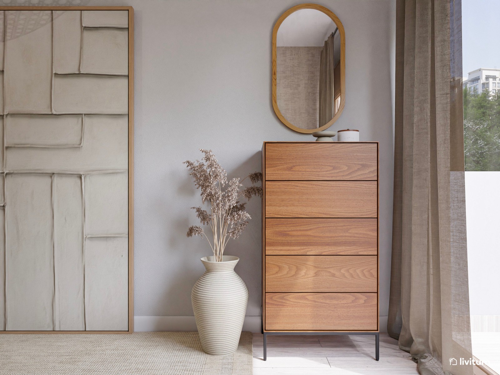 Acogedor dormitorio diseñado con gustosas texturas