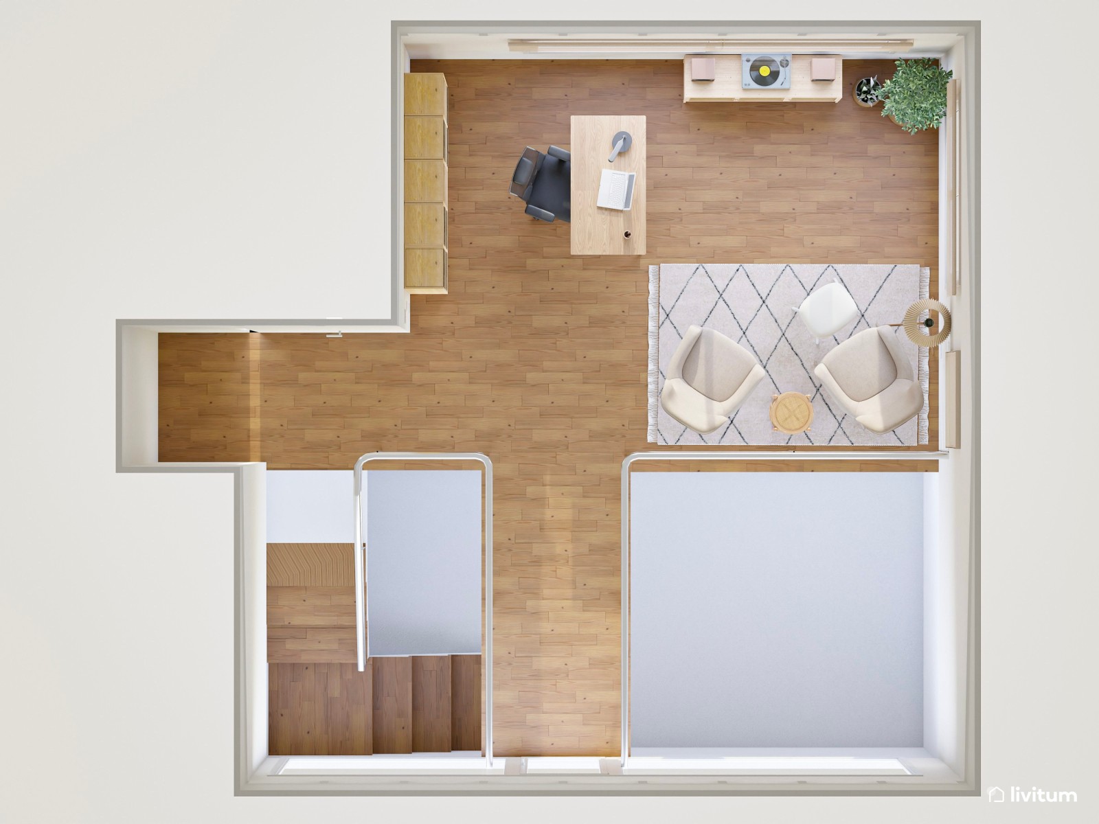 Acogedor estudio con techo abuhardillado y vigas expuestas