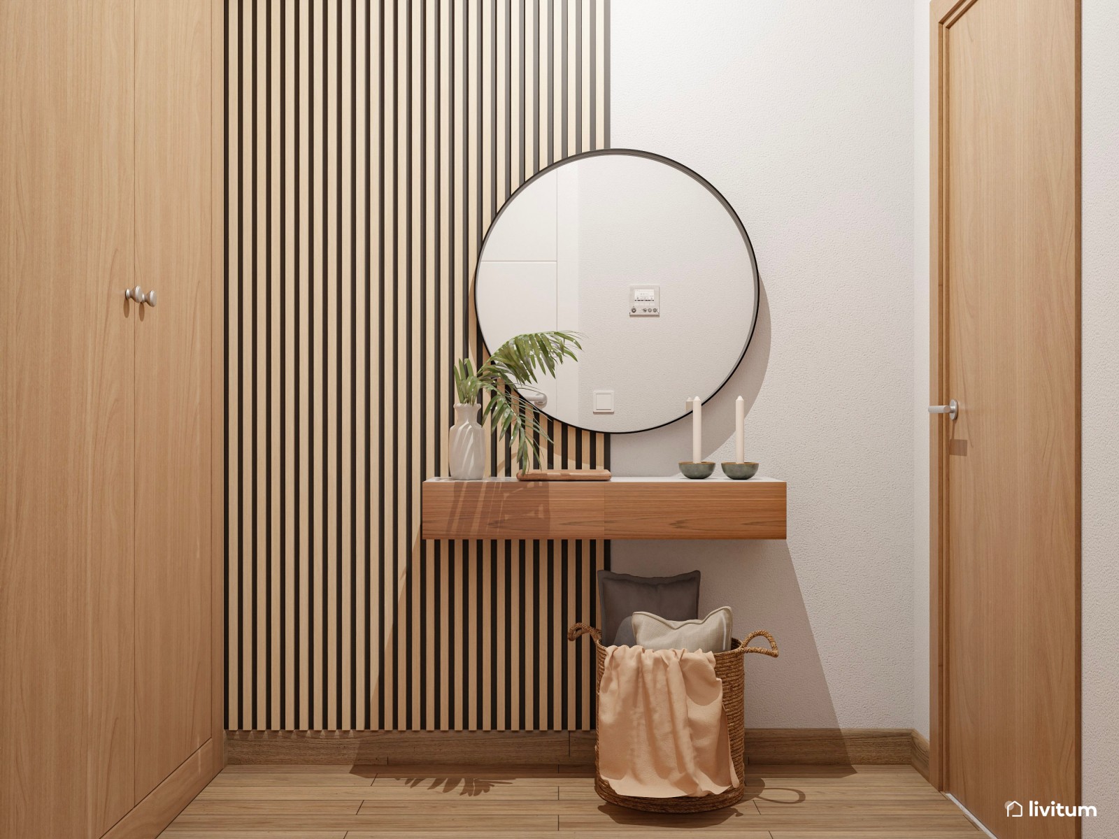 Acogedor recibidor de madera con consola flotante 