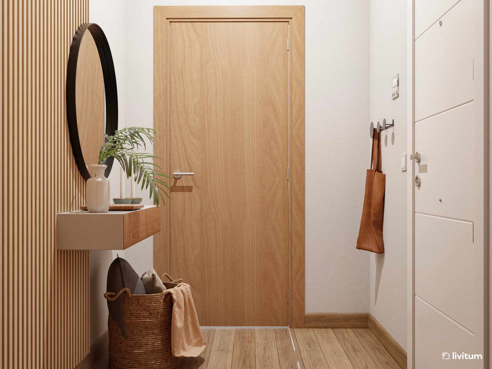 Acogedor recibidor de madera con consola flotante 