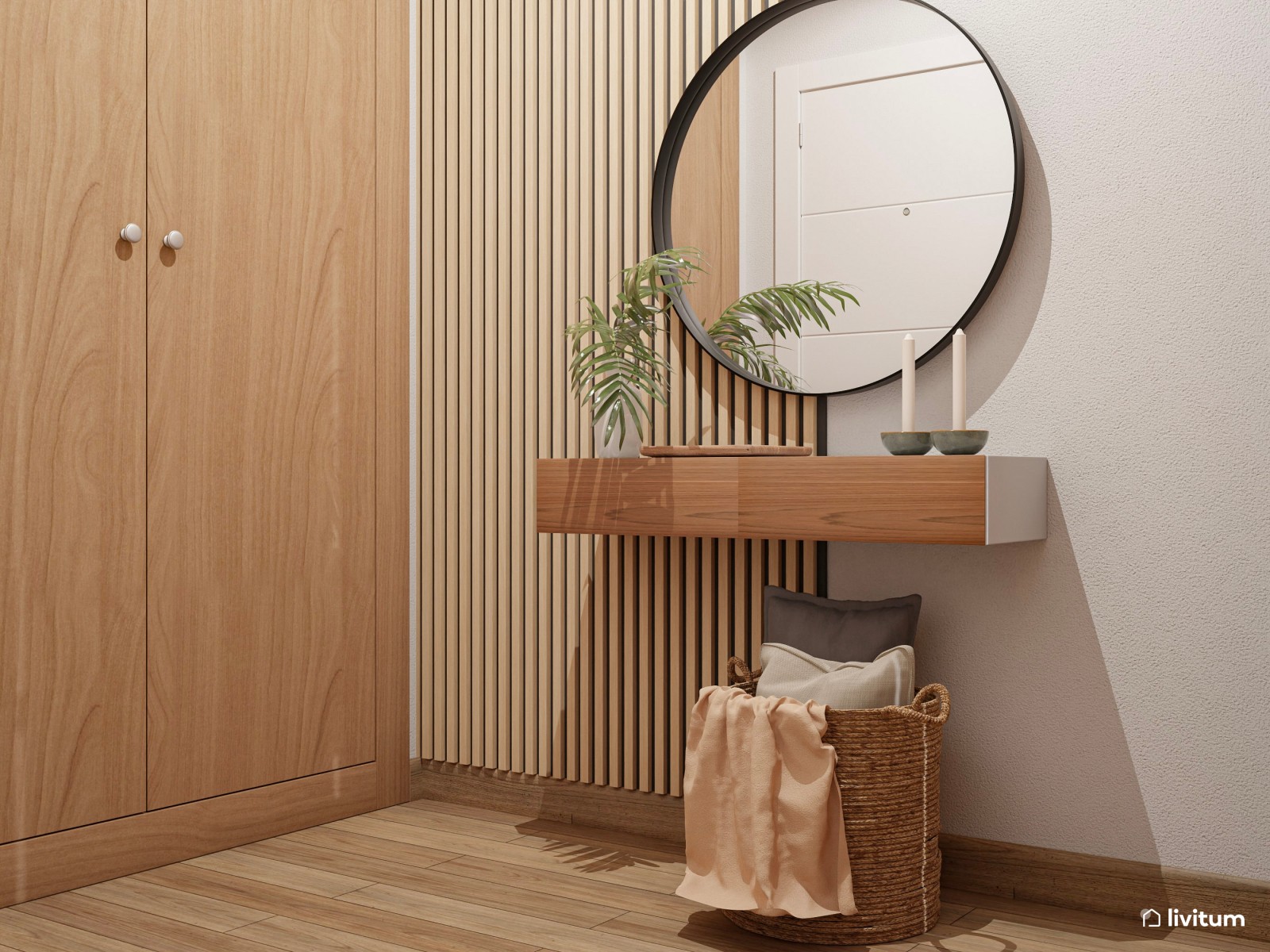 Acogedor recibidor de madera con consola flotante 