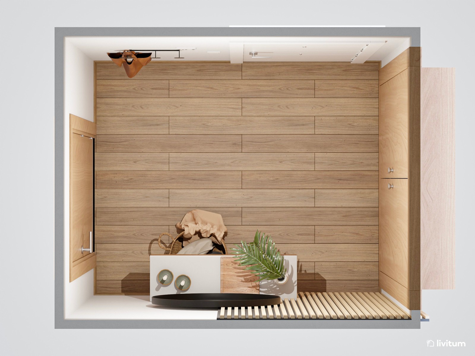 Acogedor recibidor de madera con consola flotante 