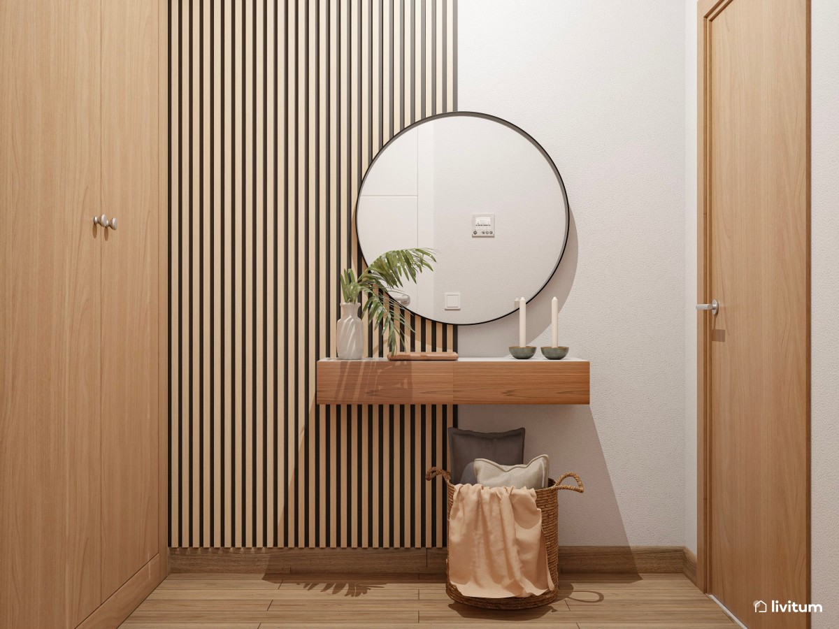 Acogedor recibidor de madera con consola flotante