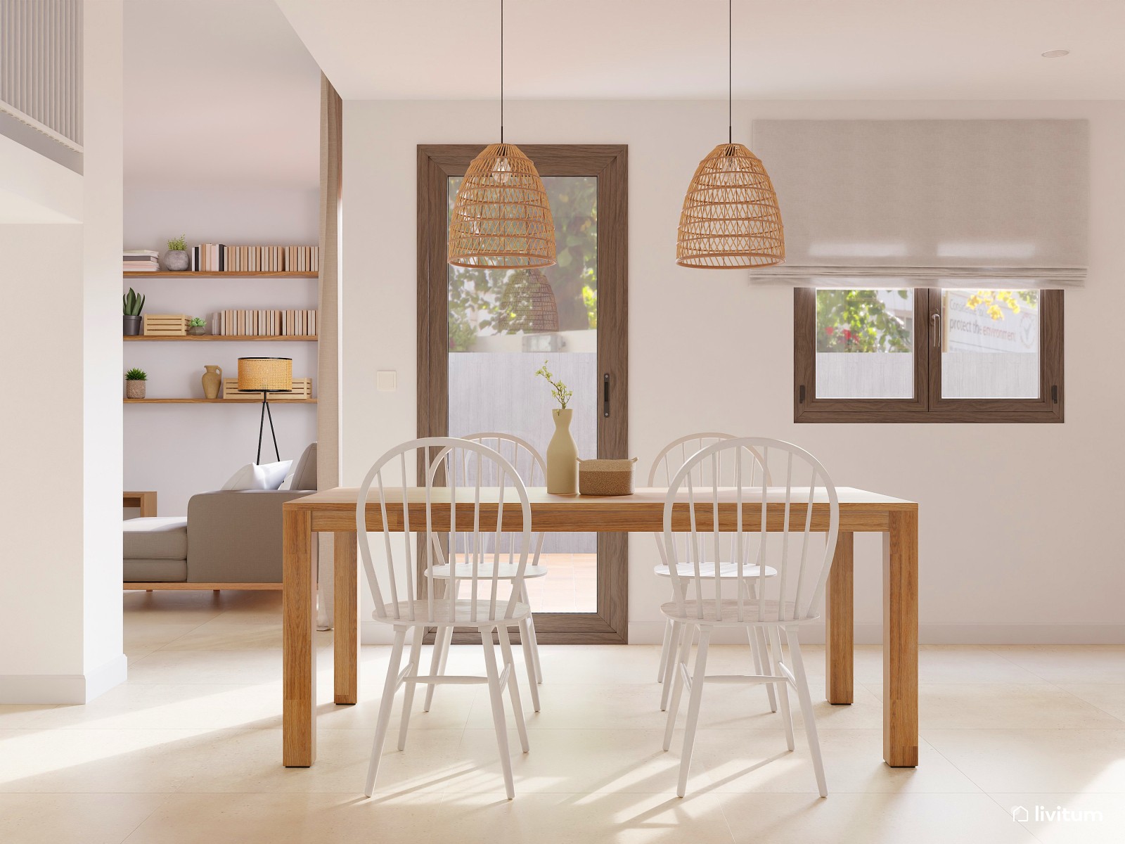 Acogedor salón comedor de estilo rústico y moderno 