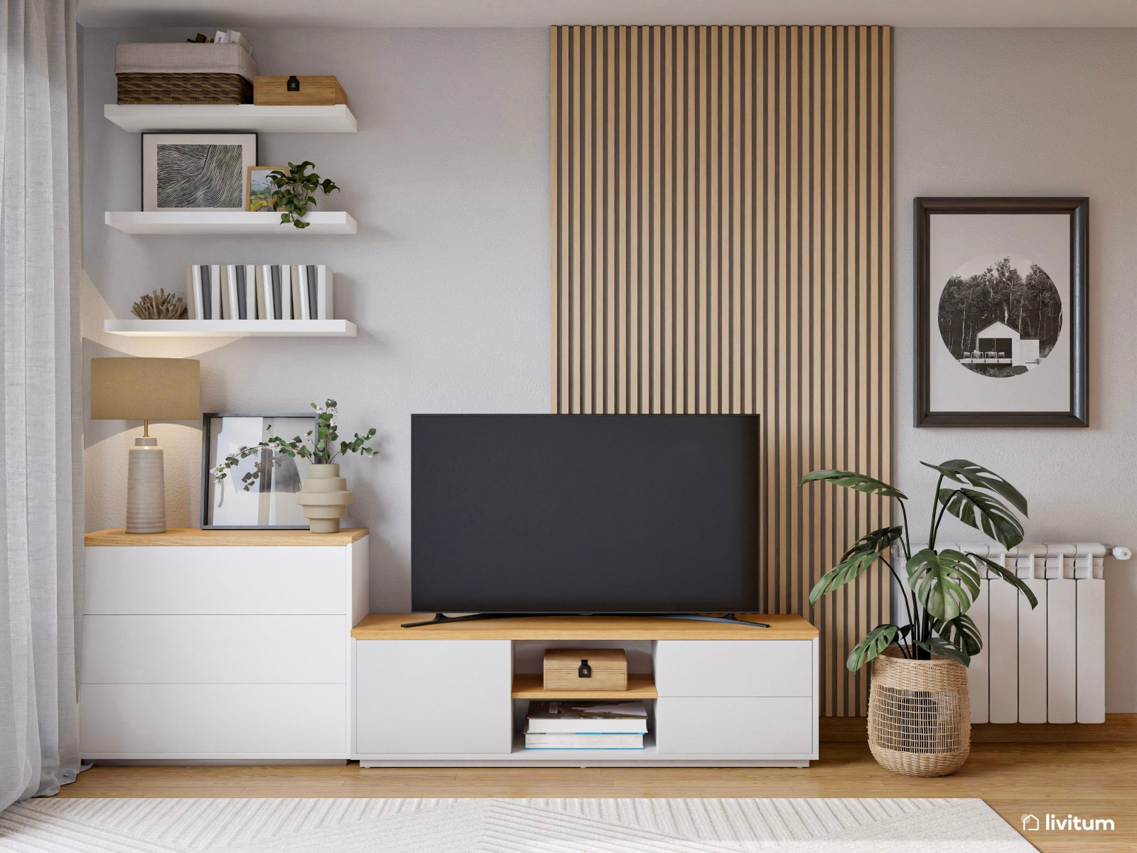 Acogedor salón comedor nórdico de 22 m² 