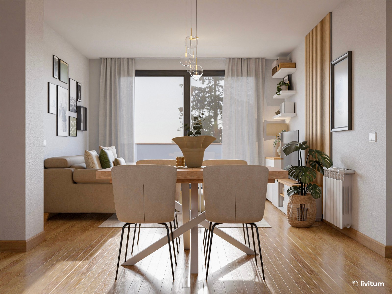 Acogedor salón comedor nórdico de 22 m² 