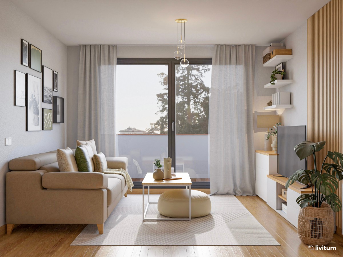 Acogedor salón comedor nórdico de 22 m²