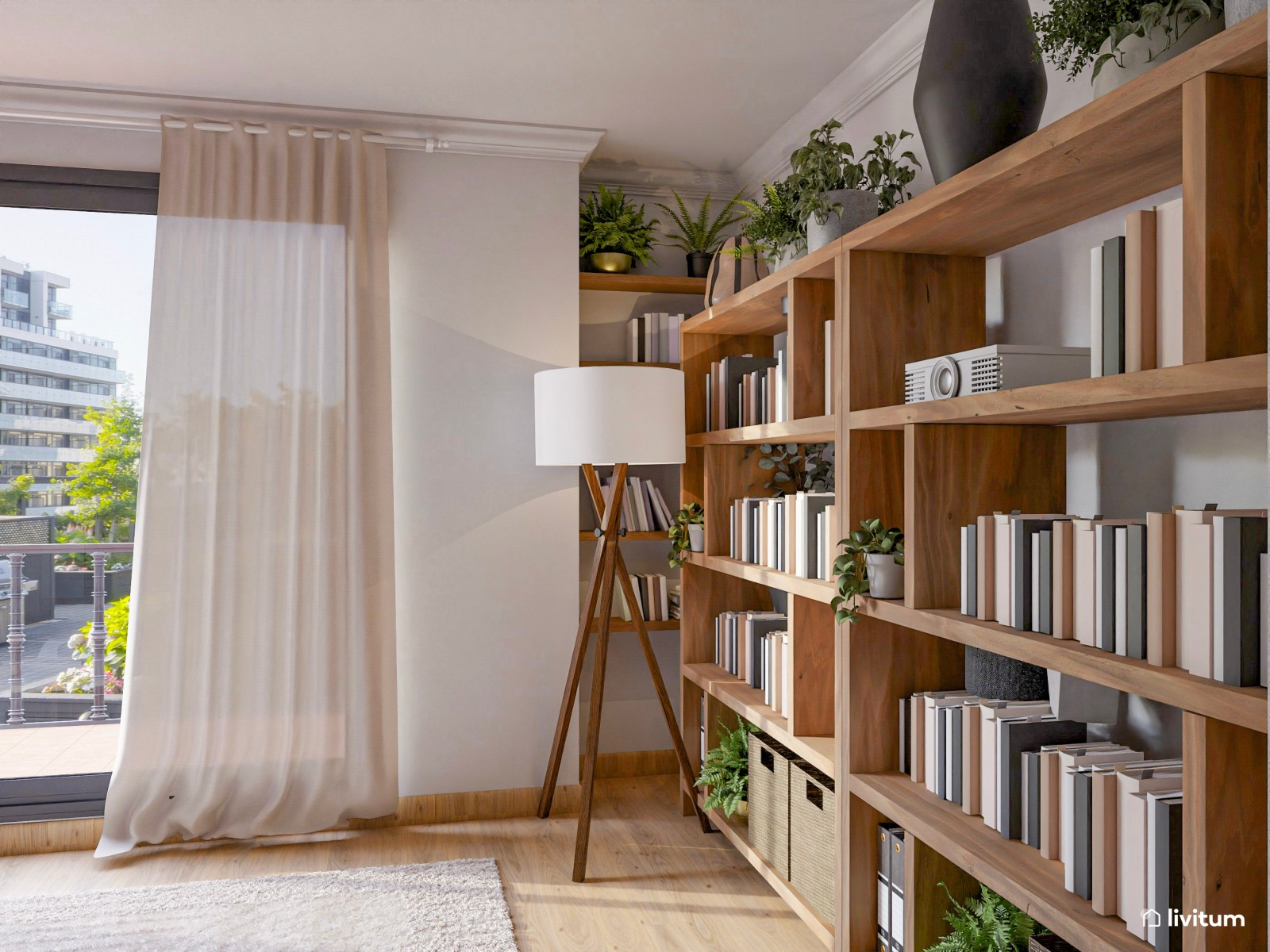 Acogedor salón de aires mid-century con detalles oscuros