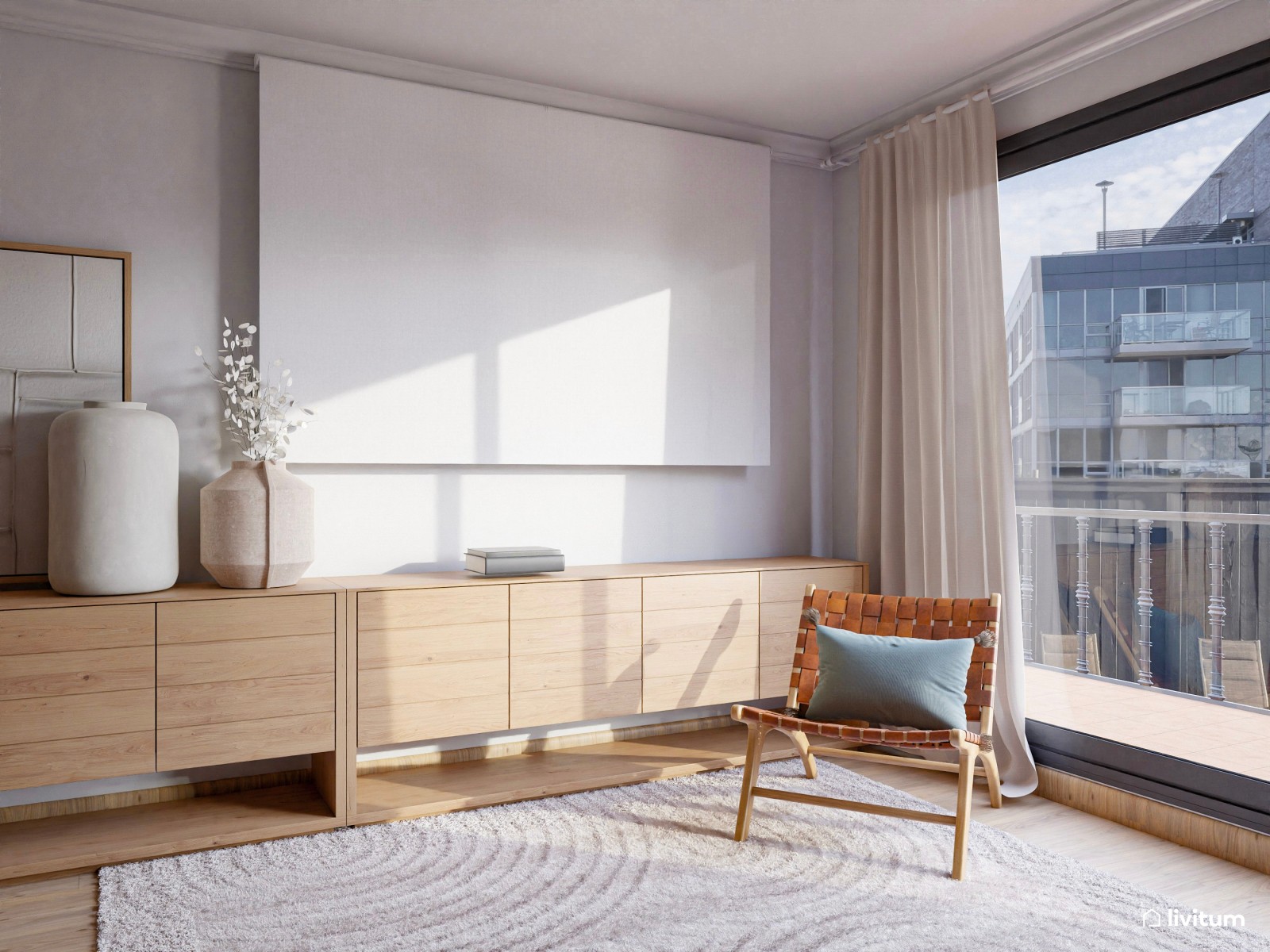 Acogedor salón de aires mid-century con detalles oscuros