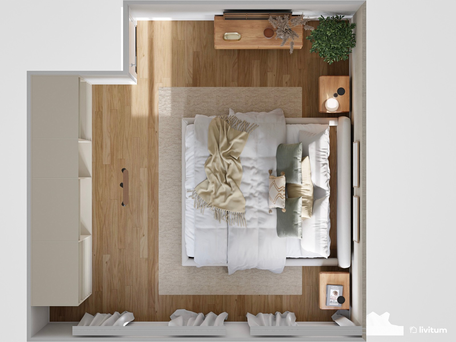 Agradable dormitorio de aspecto relajado con texturas elegantes