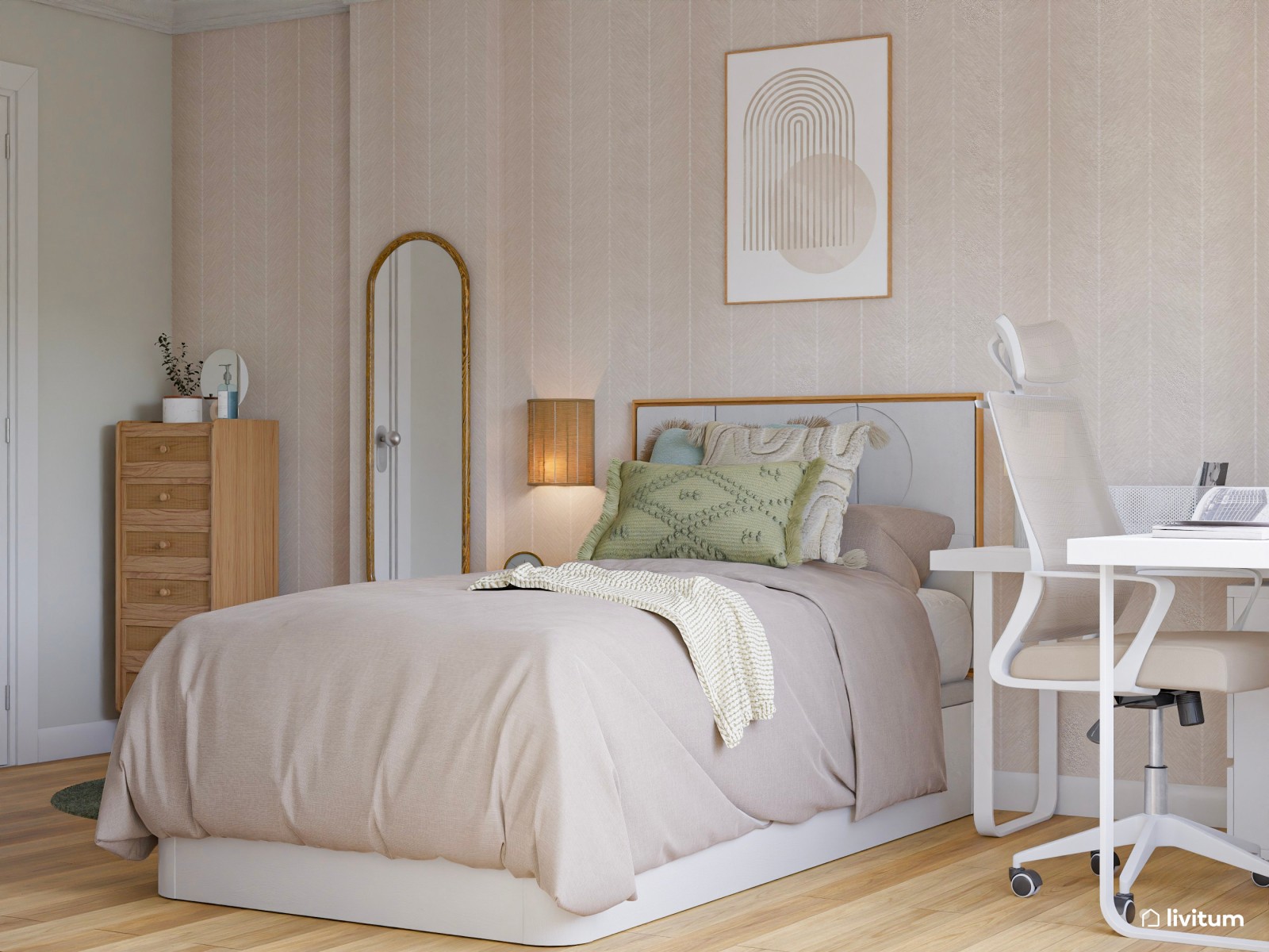 Agradable dormitorio individual con escritorio y vistas al exterior