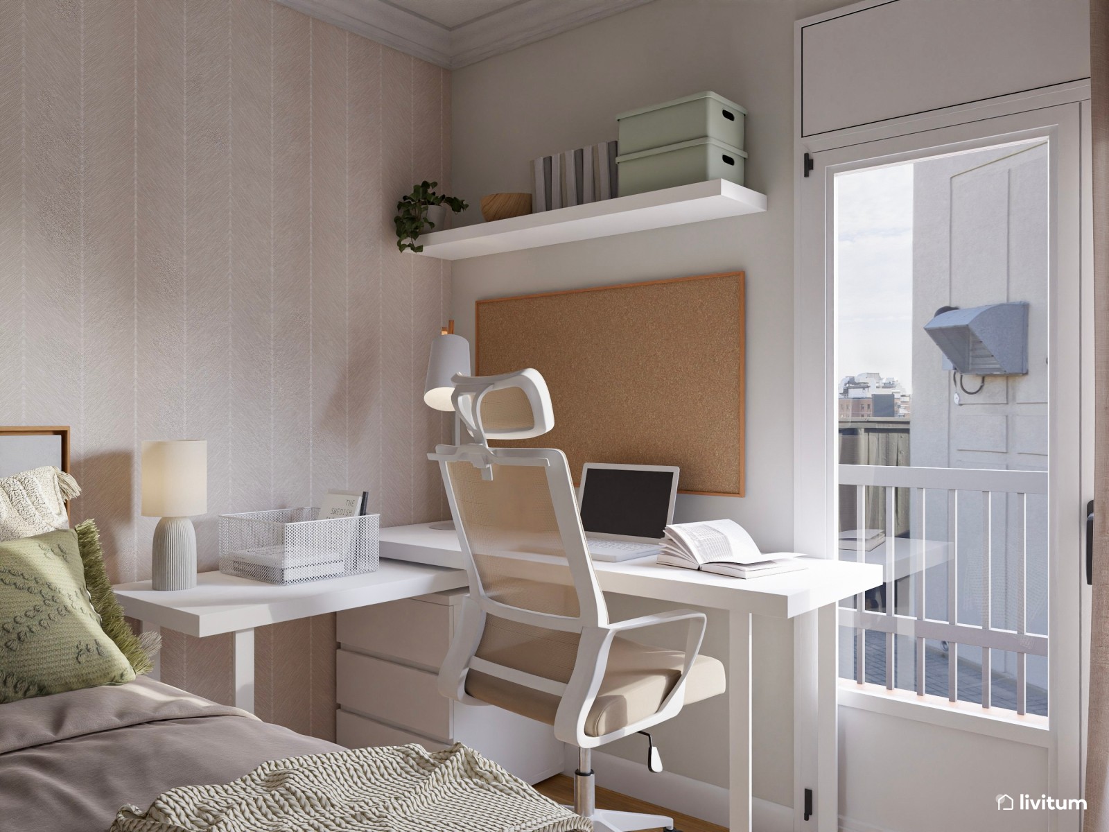 Agradable dormitorio individual con escritorio y vistas al exterior