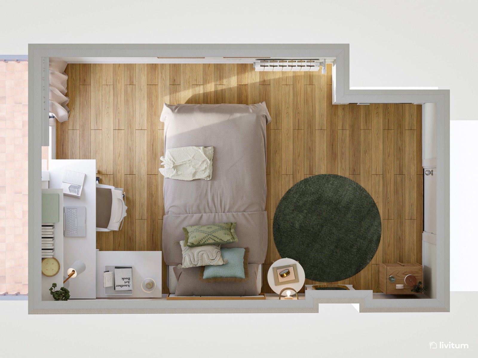 Agradable dormitorio individual con escritorio y vistas al exterior