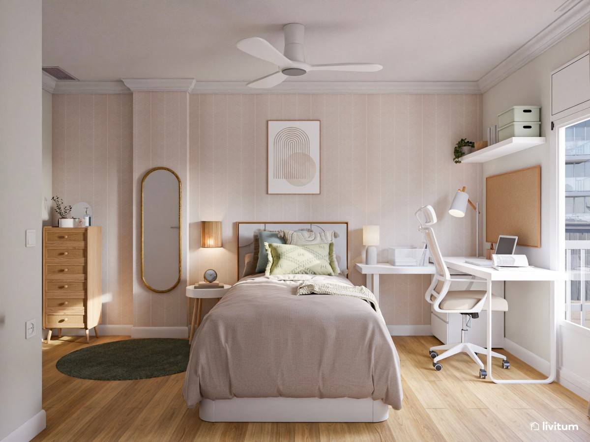 Agradable dormitorio individual con escritorio y vistas al exterior