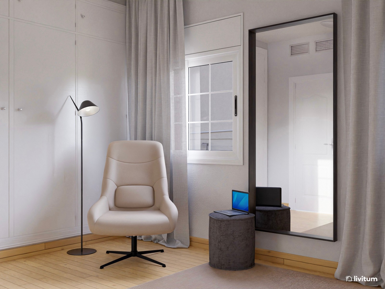Alegre dormitorio con cabecero de estilo étnico y plantas decorativas 