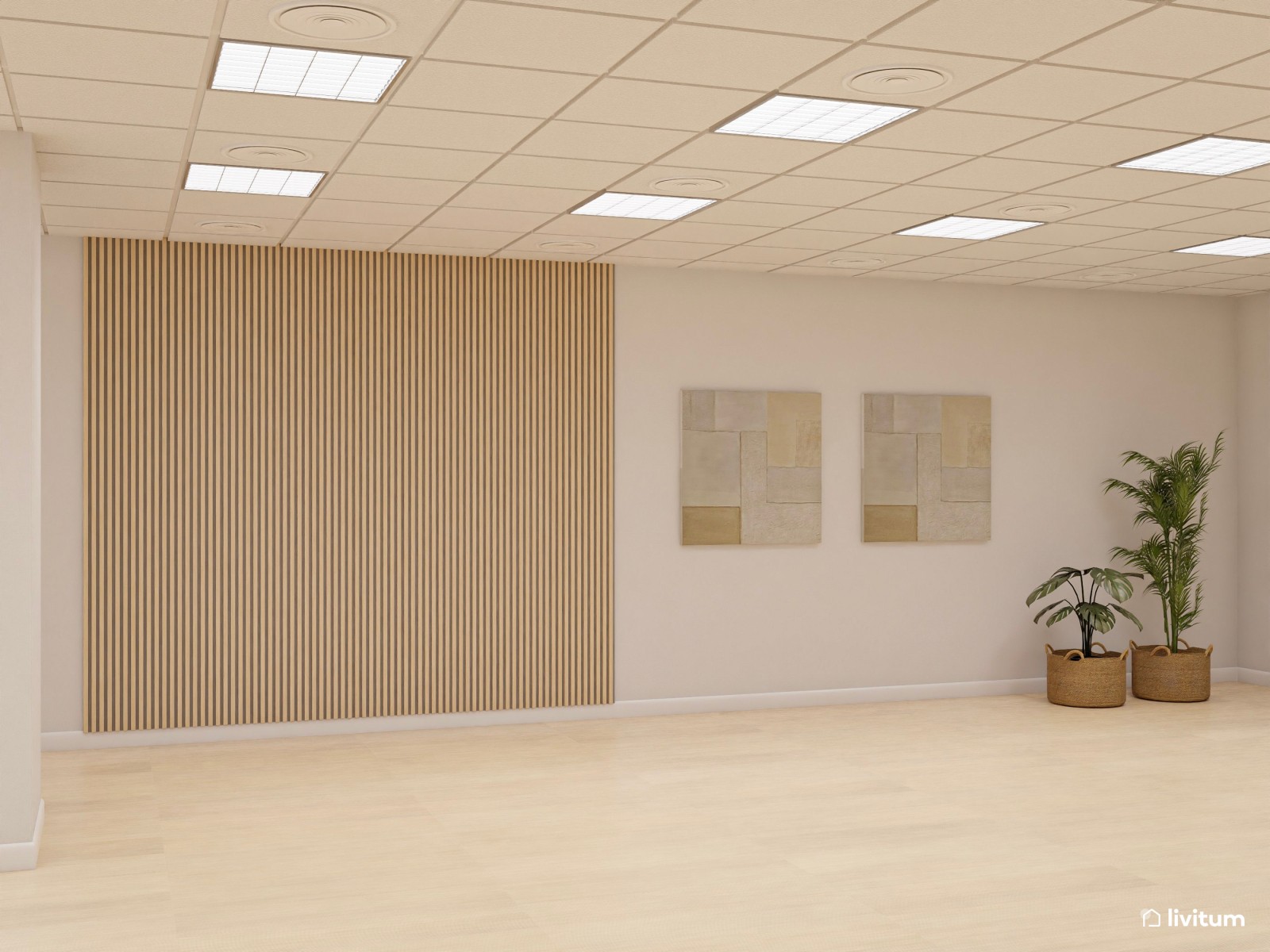 Amplia oficina con el binomio blanco y negro y detalles en madera