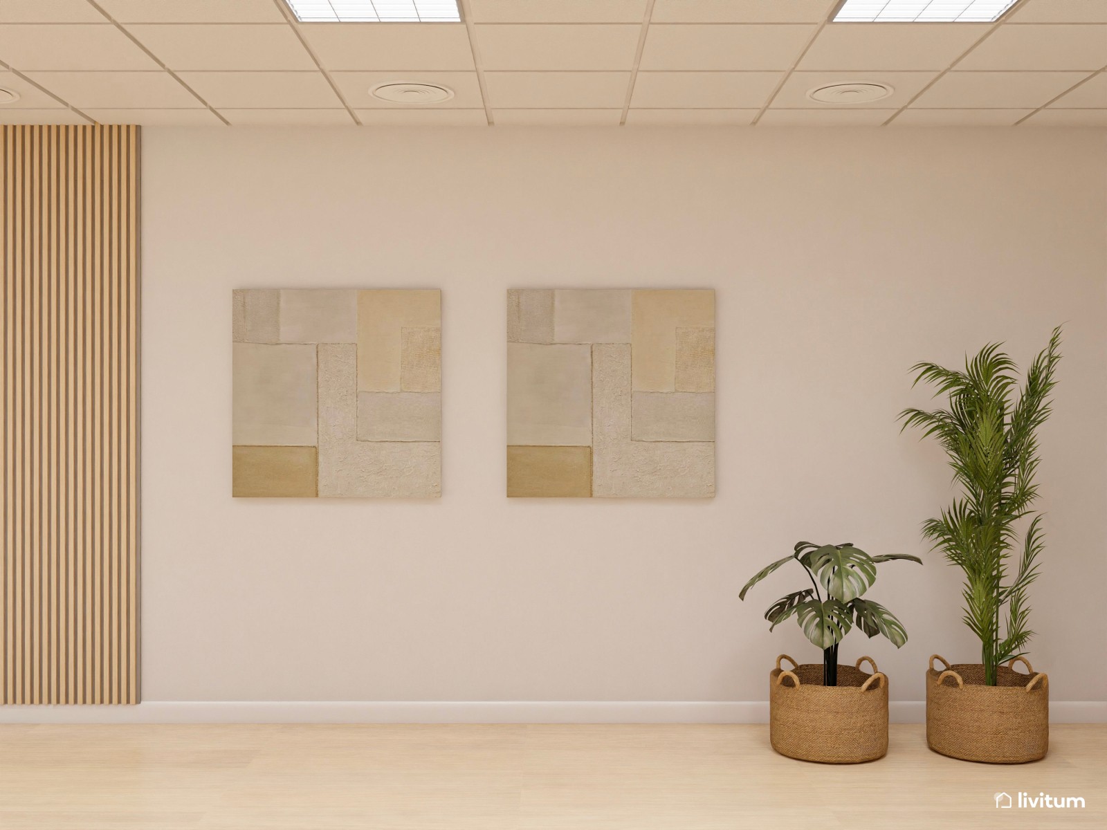 Amplia oficina con el binomio blanco y negro y detalles en madera