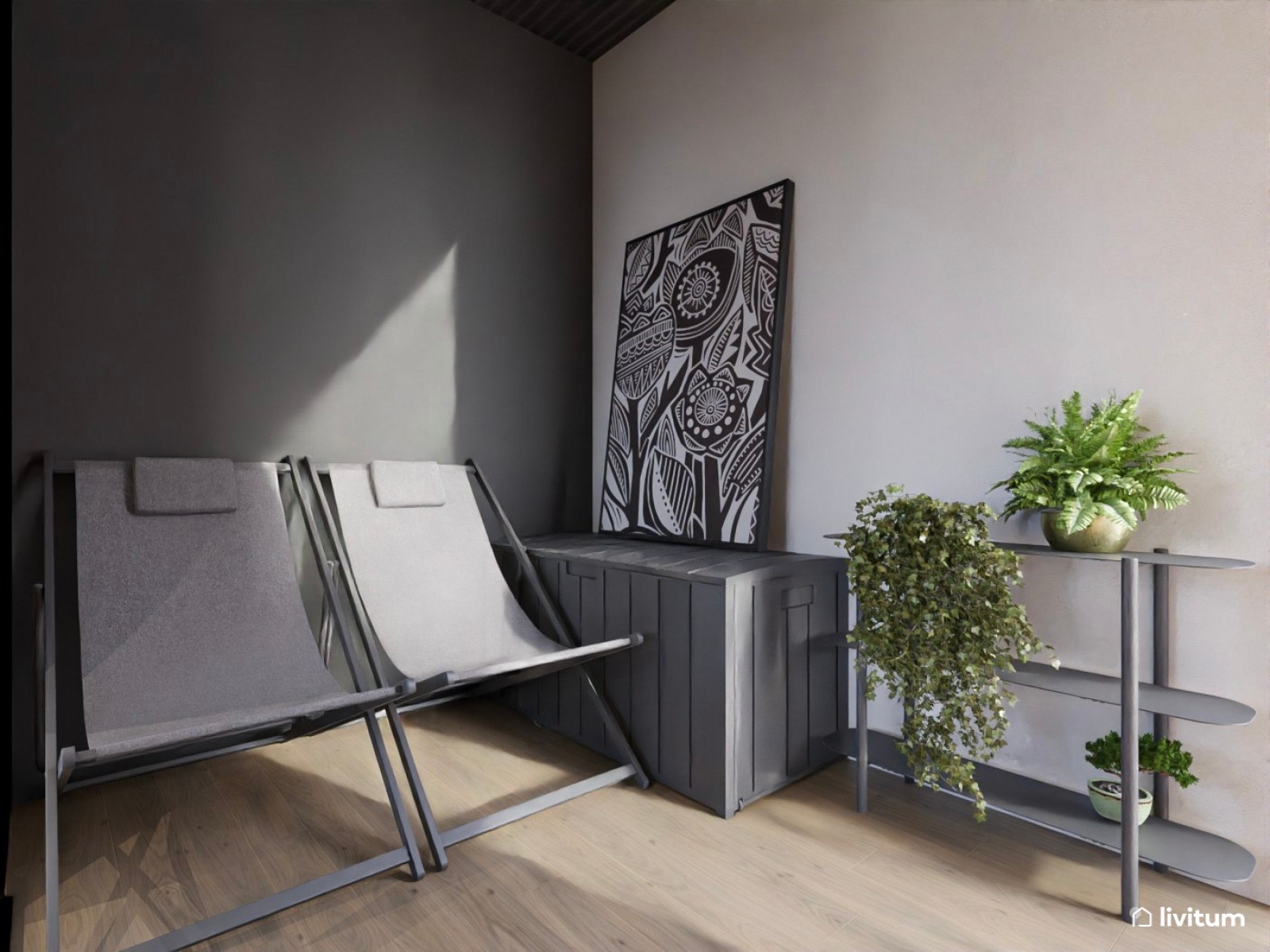 Amplia terraza moderna con zona de salón y comedor