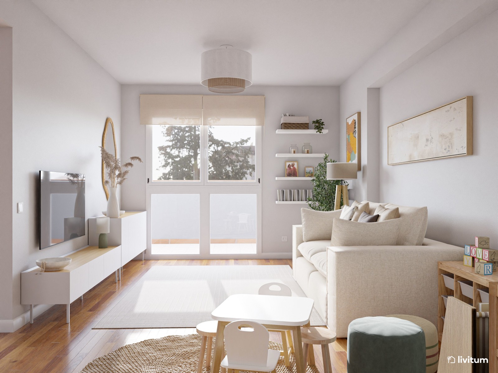 Amplio recibidor con salón minimalista en Total White