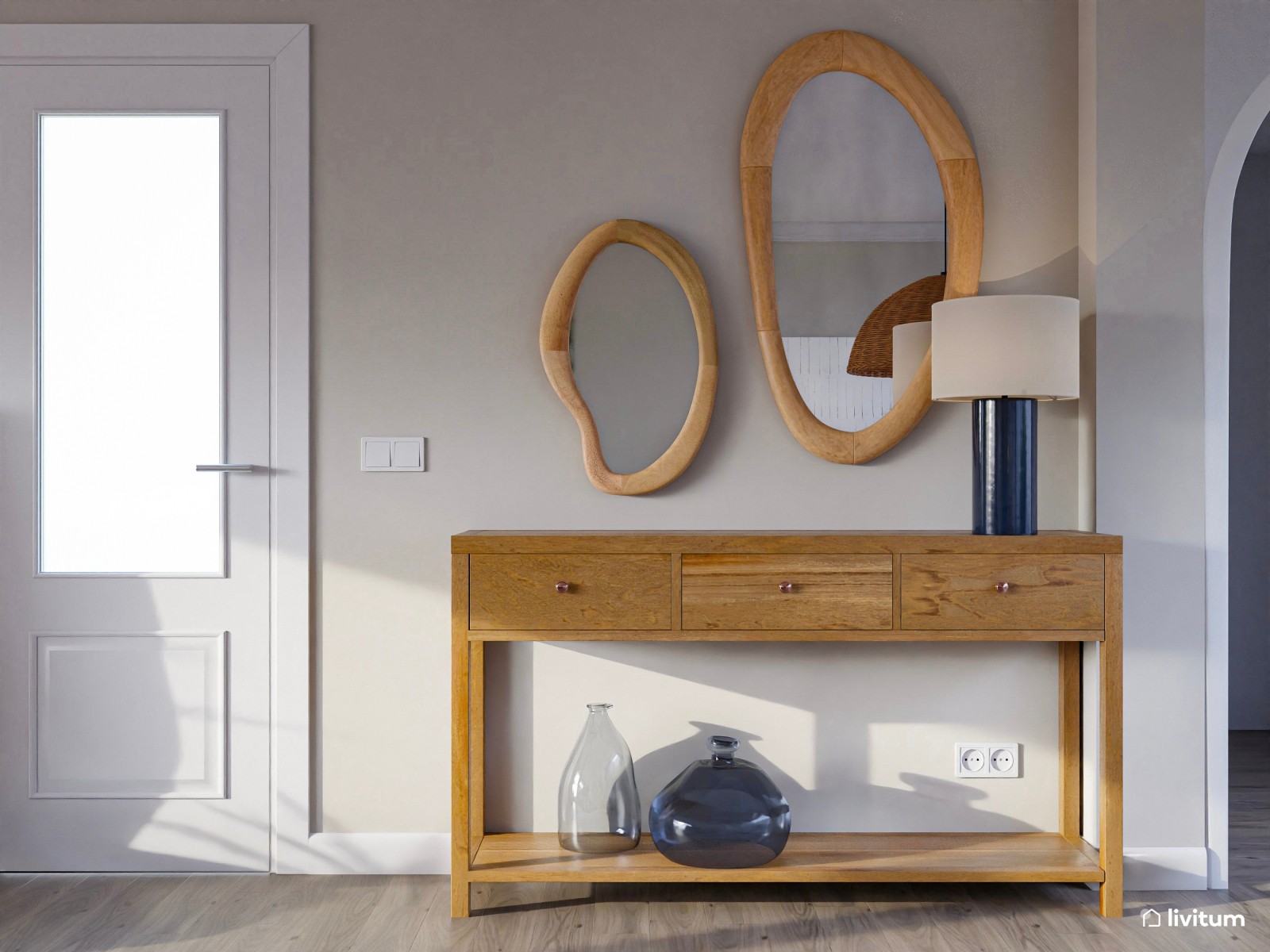 Amplio salón comedor con decoración natural y mobiliario de madera