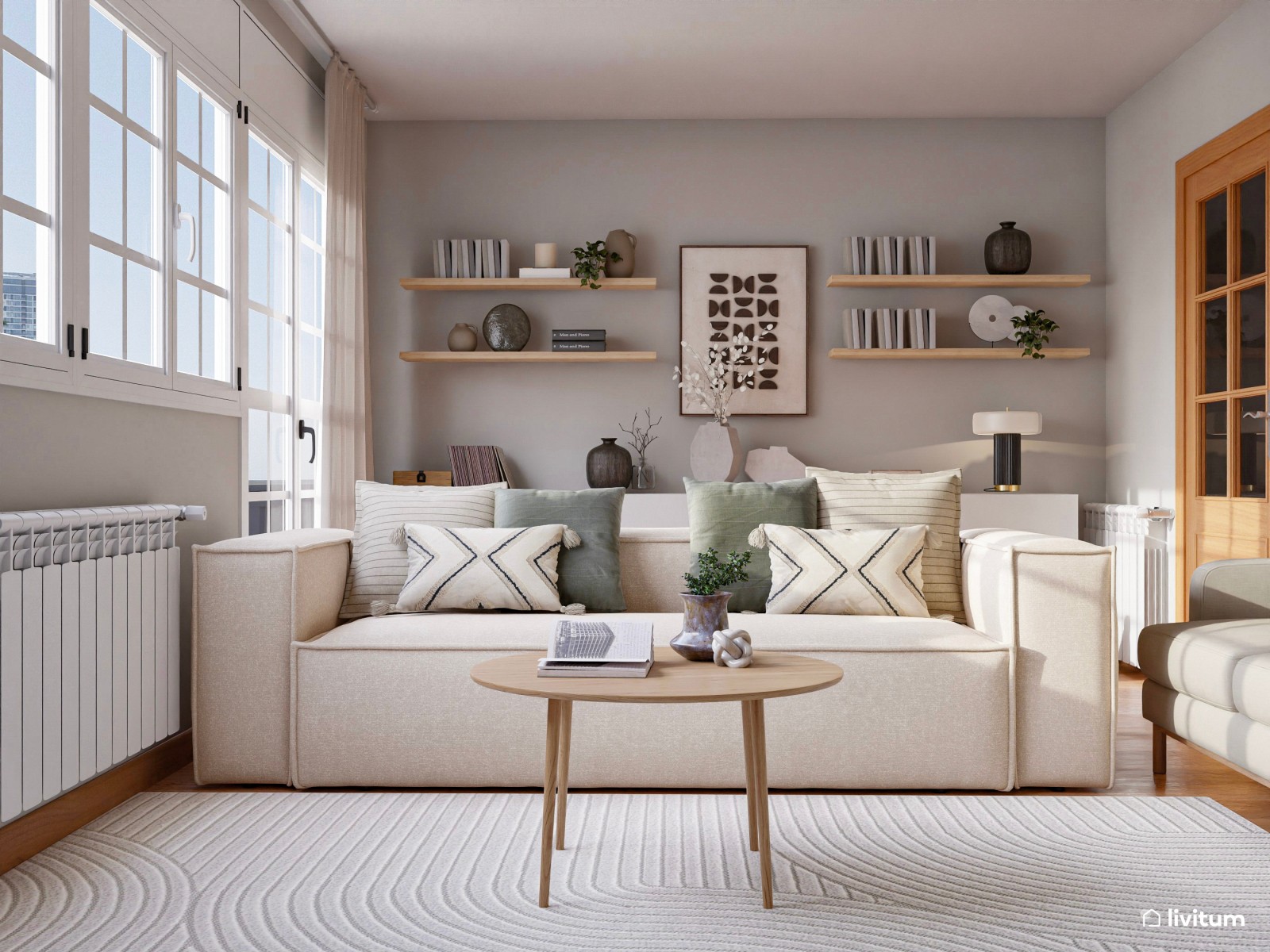 Amplio salón comedor con forma de L y estilo nórdico