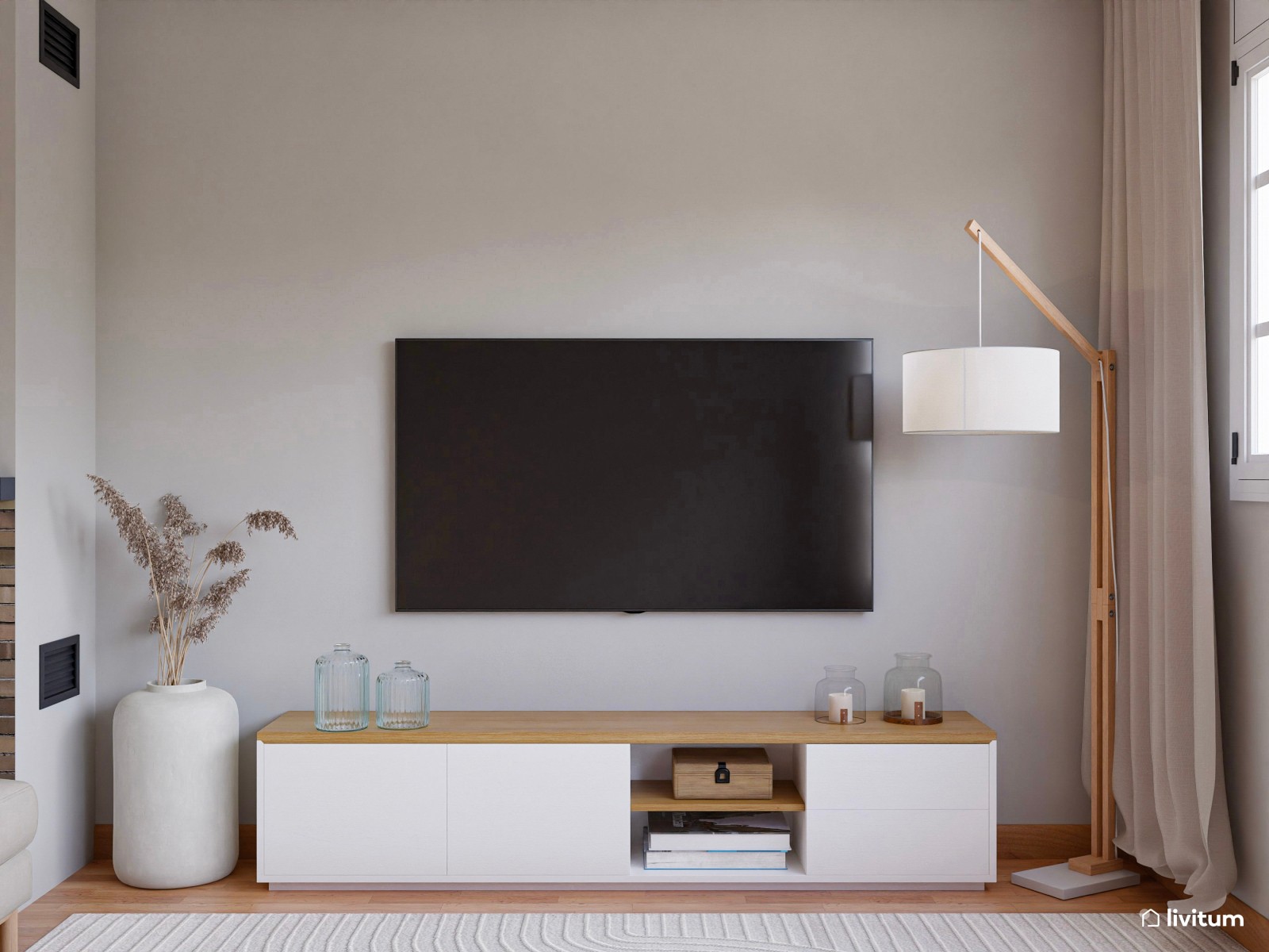 Amplio salón comedor con forma de L y estilo nórdico