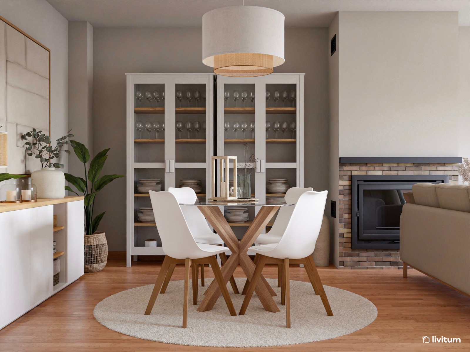 Amplio salón comedor con forma de L y estilo nórdico