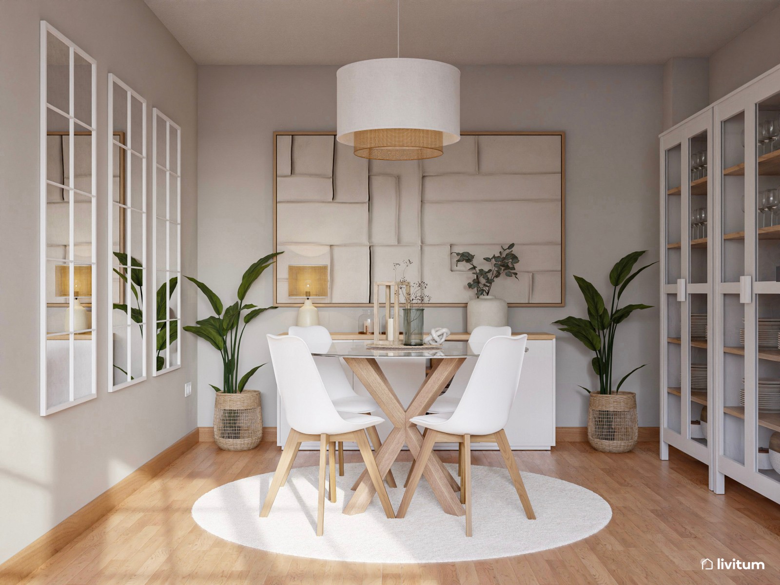 Amplio salón comedor con forma de L y estilo nórdico