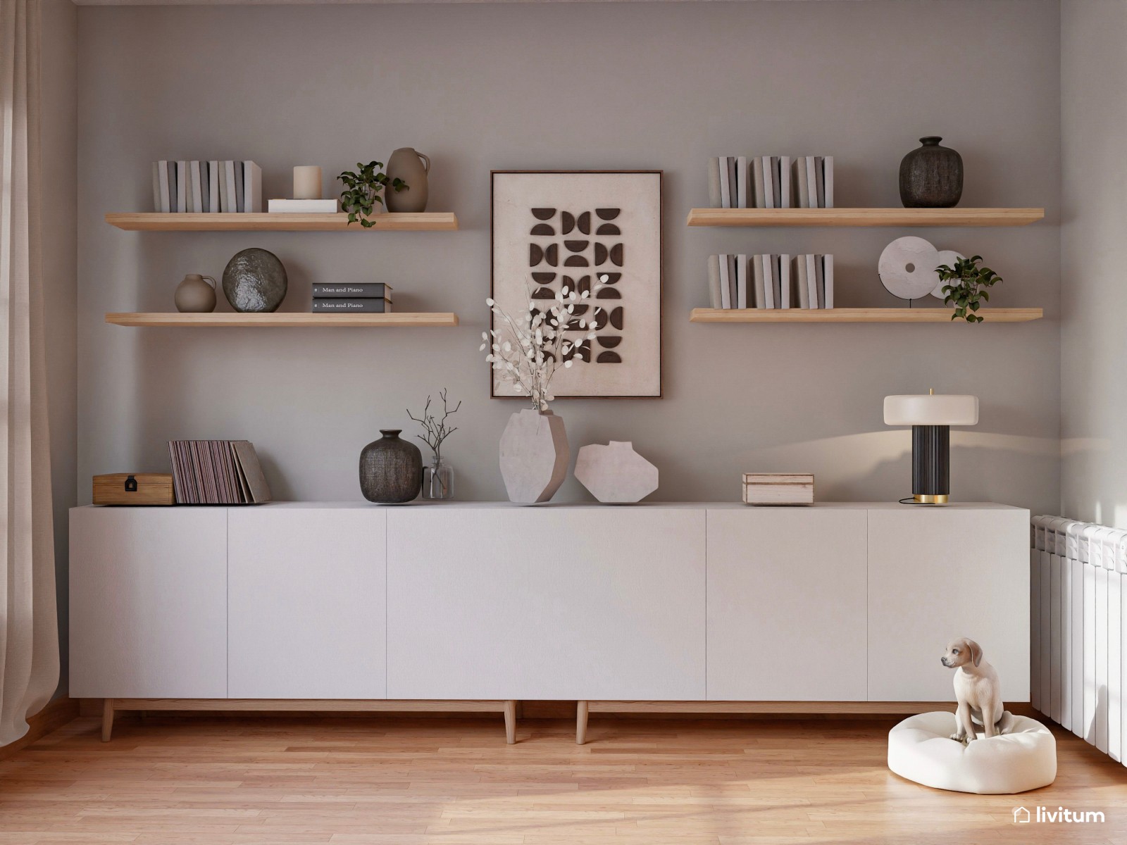 Amplio salón comedor con forma de L y estilo nórdico