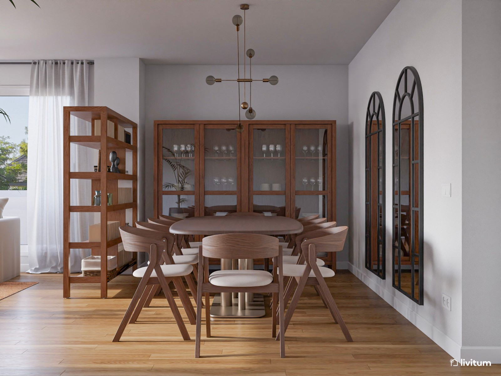 Amplio salón comedor de estilo moderno en gris y tonos tierra 