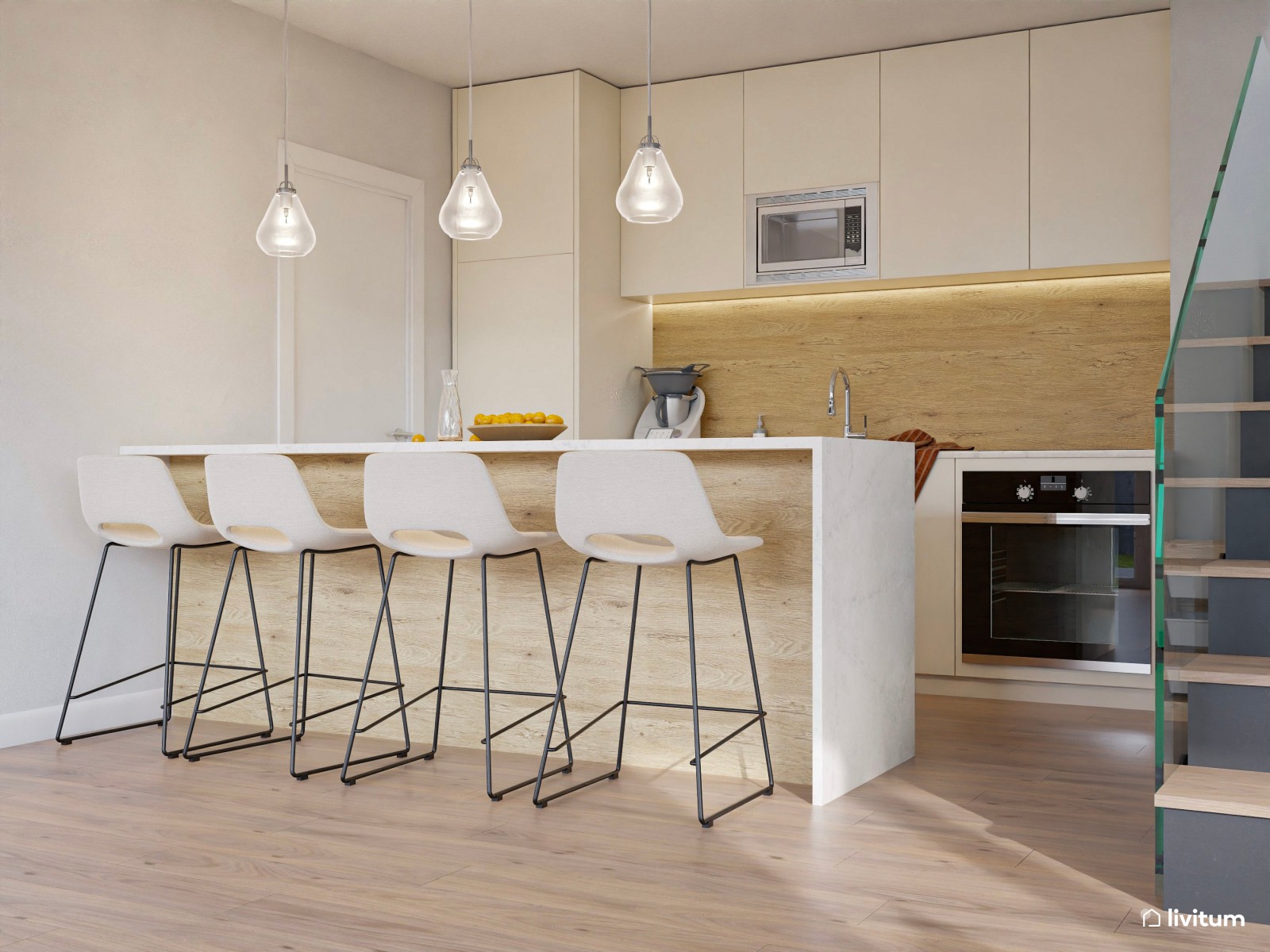 Amplio salón de estilo contemporáneo con cocina abierta