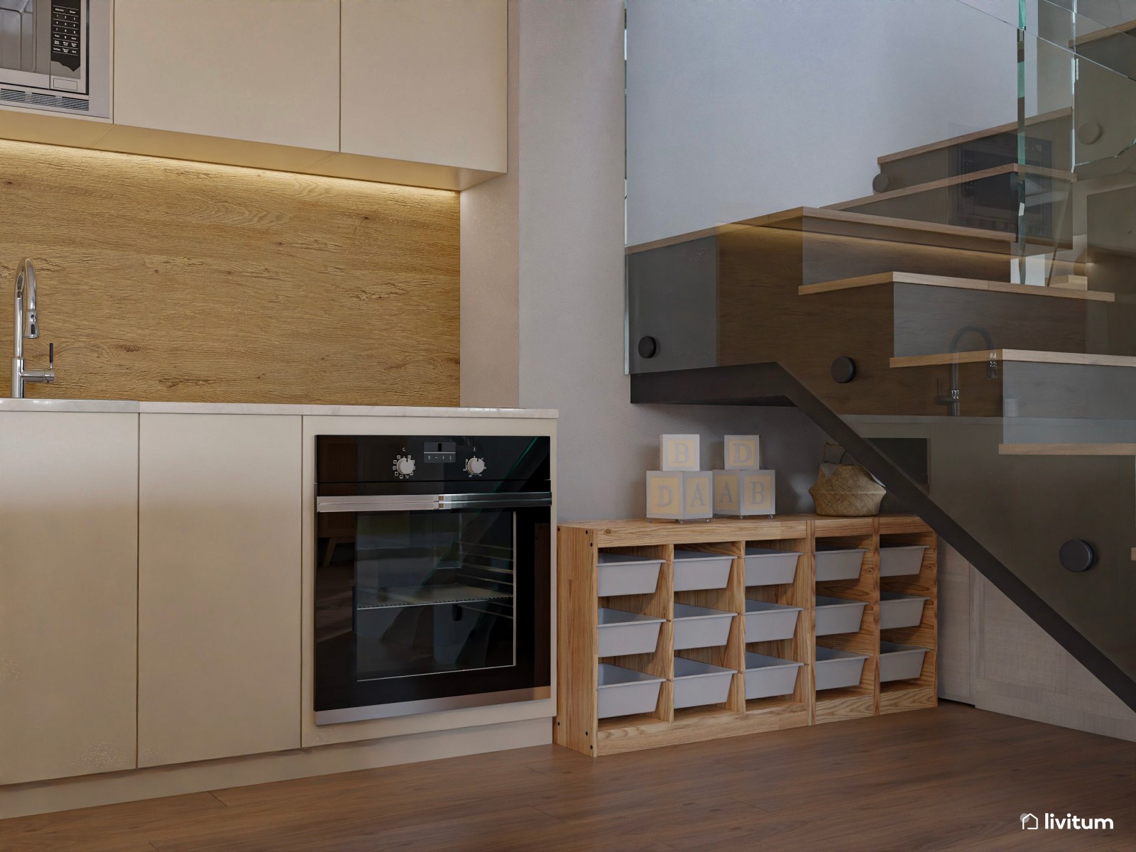 Amplio salón de estilo contemporáneo con cocina abierta