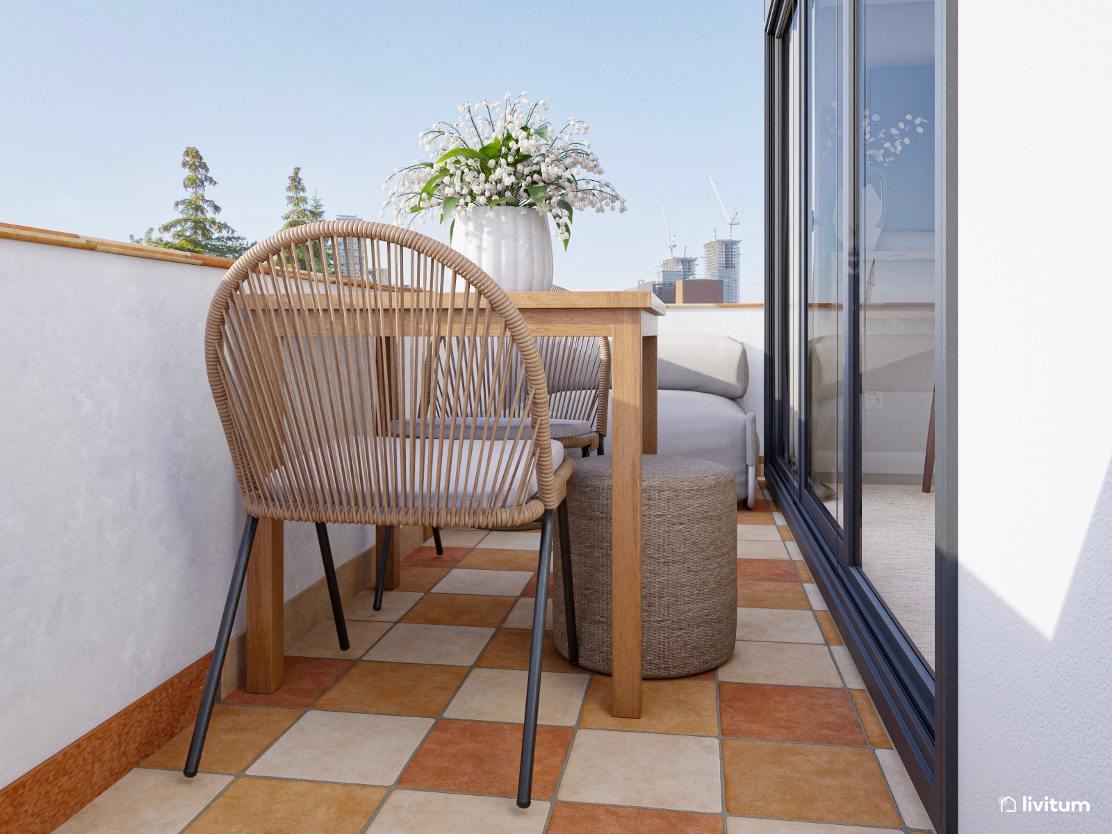 Apartamento de 28 m² con salón comedor, cocina, dormitorio y terraza