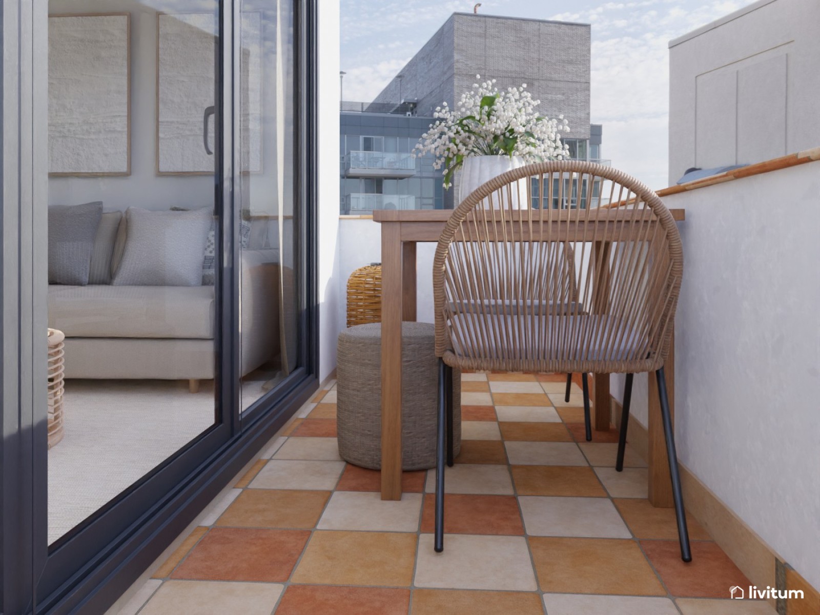 Apartamento de 28 m² con salón comedor, cocina, dormitorio y terraza