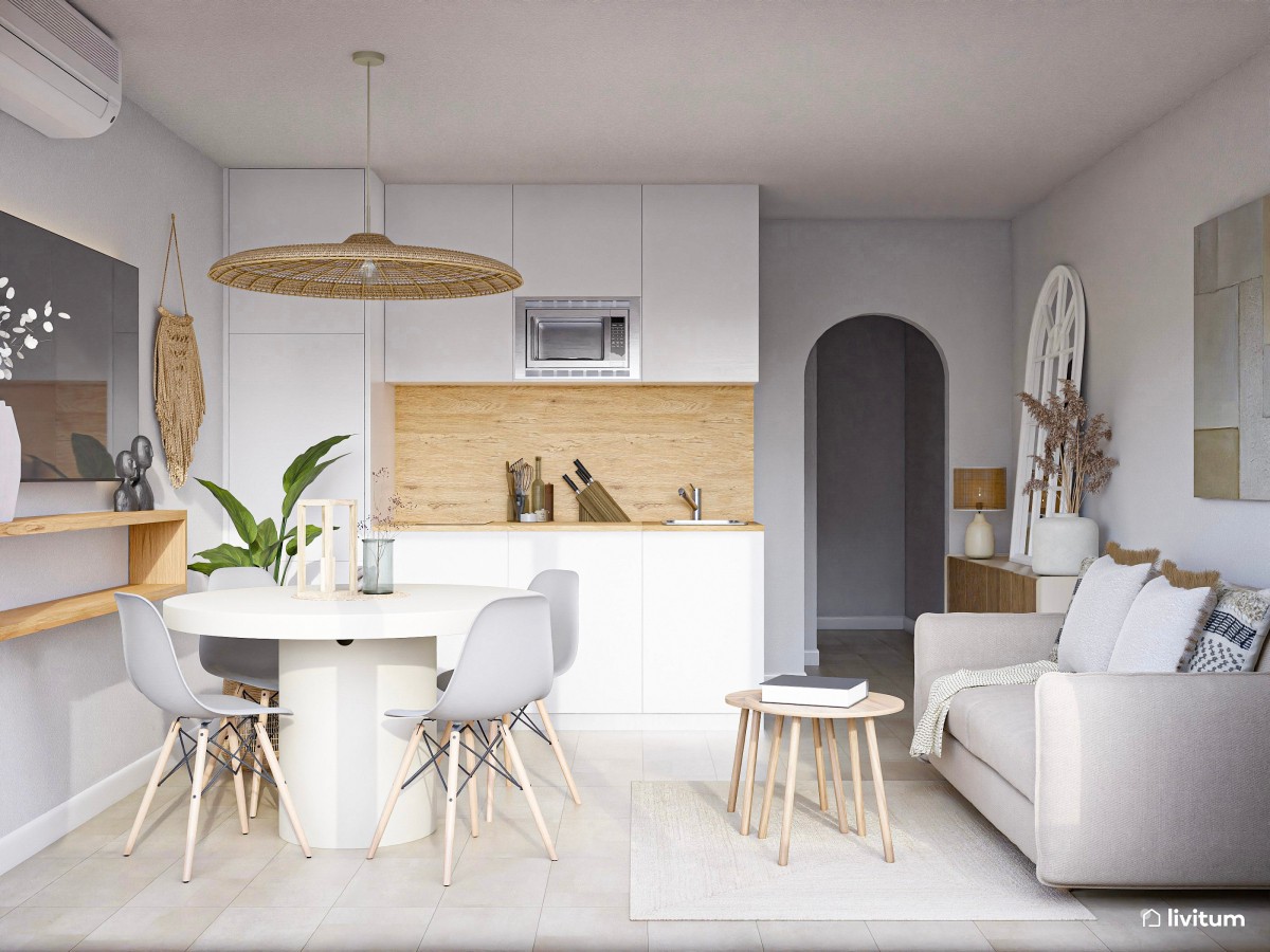 Apartamento de 28 m² con salón comedor, cocina, dormitorio y terraza