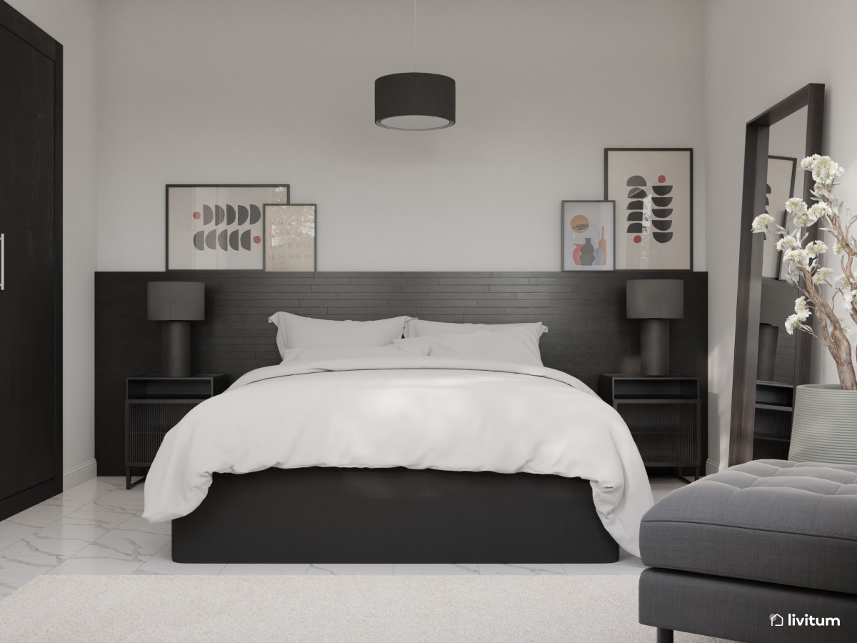 “Black & White” en este pequeño dormitorio moderno