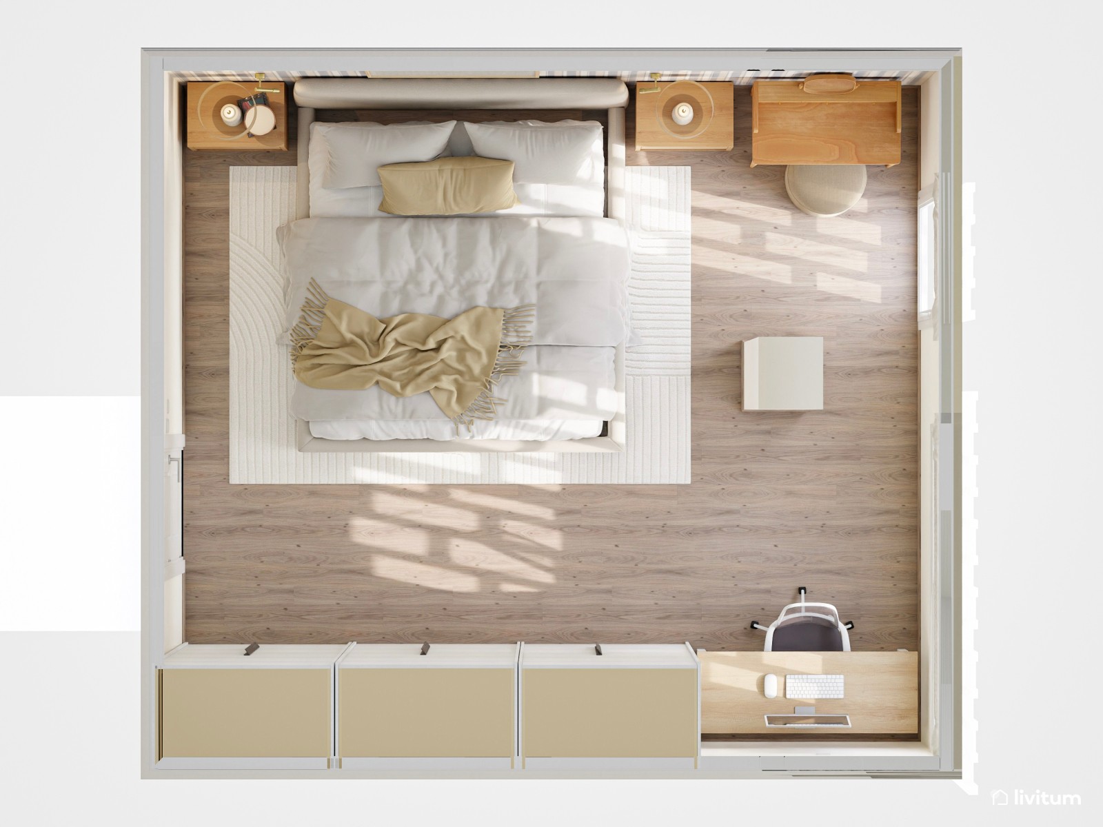 Blanco roto y texturas por doquier: un dormitorio muy moderno