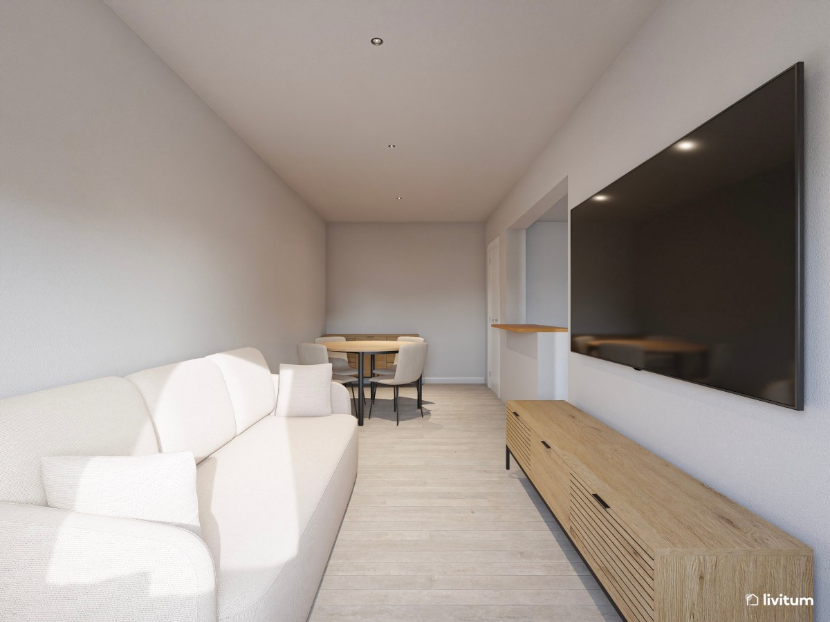 salón con cocina integrada vacío