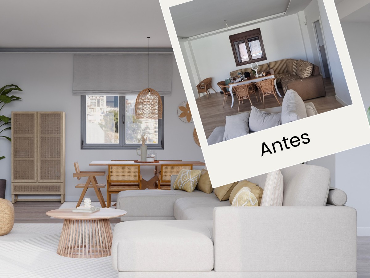 Un salón-comedor moderno y confortable antes y después