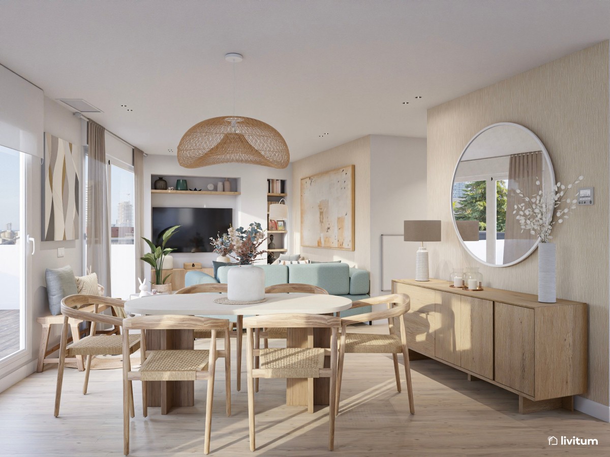 comedor con sillas de cannage y madera 