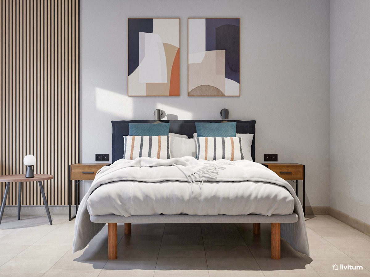 Hotel decorado y amueblado por Livitum con listones de madera y color
