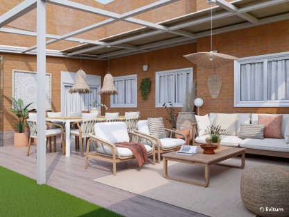 Del 3D a la realidad: así cobra vida este acogedor porche con comedor y rincón de cine