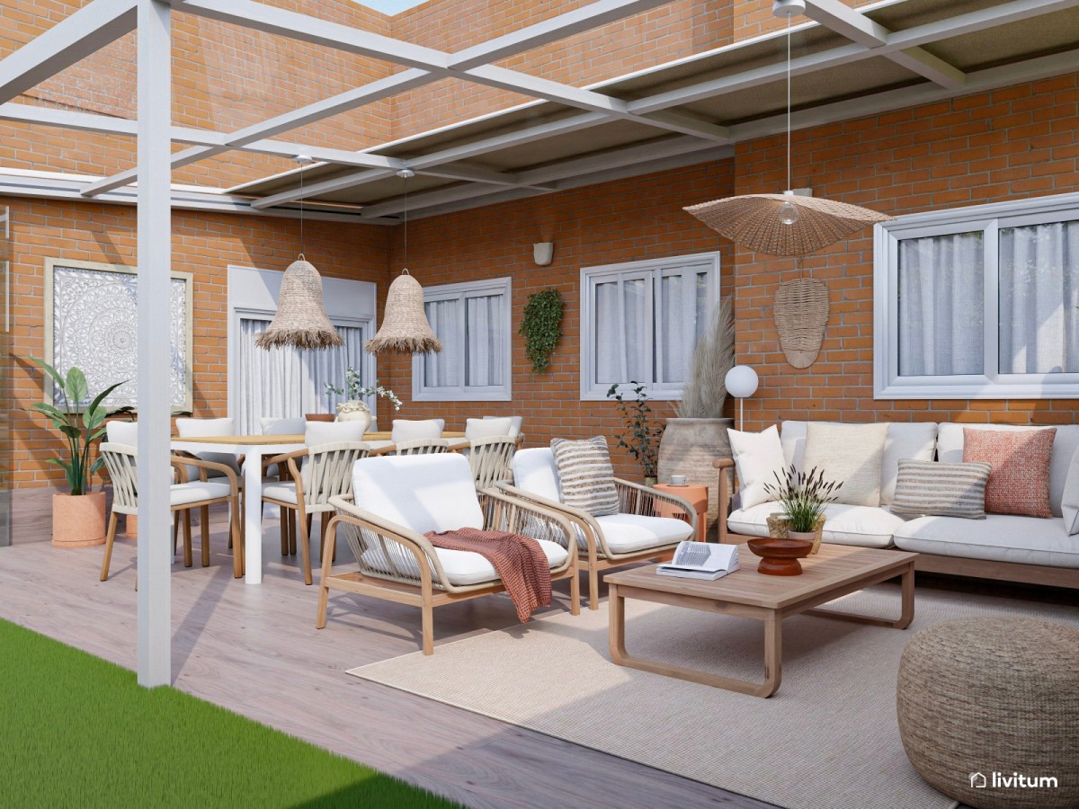 Del 3D a la realidad: así cobra vida este acogedor porche con comedor y rincón de cine