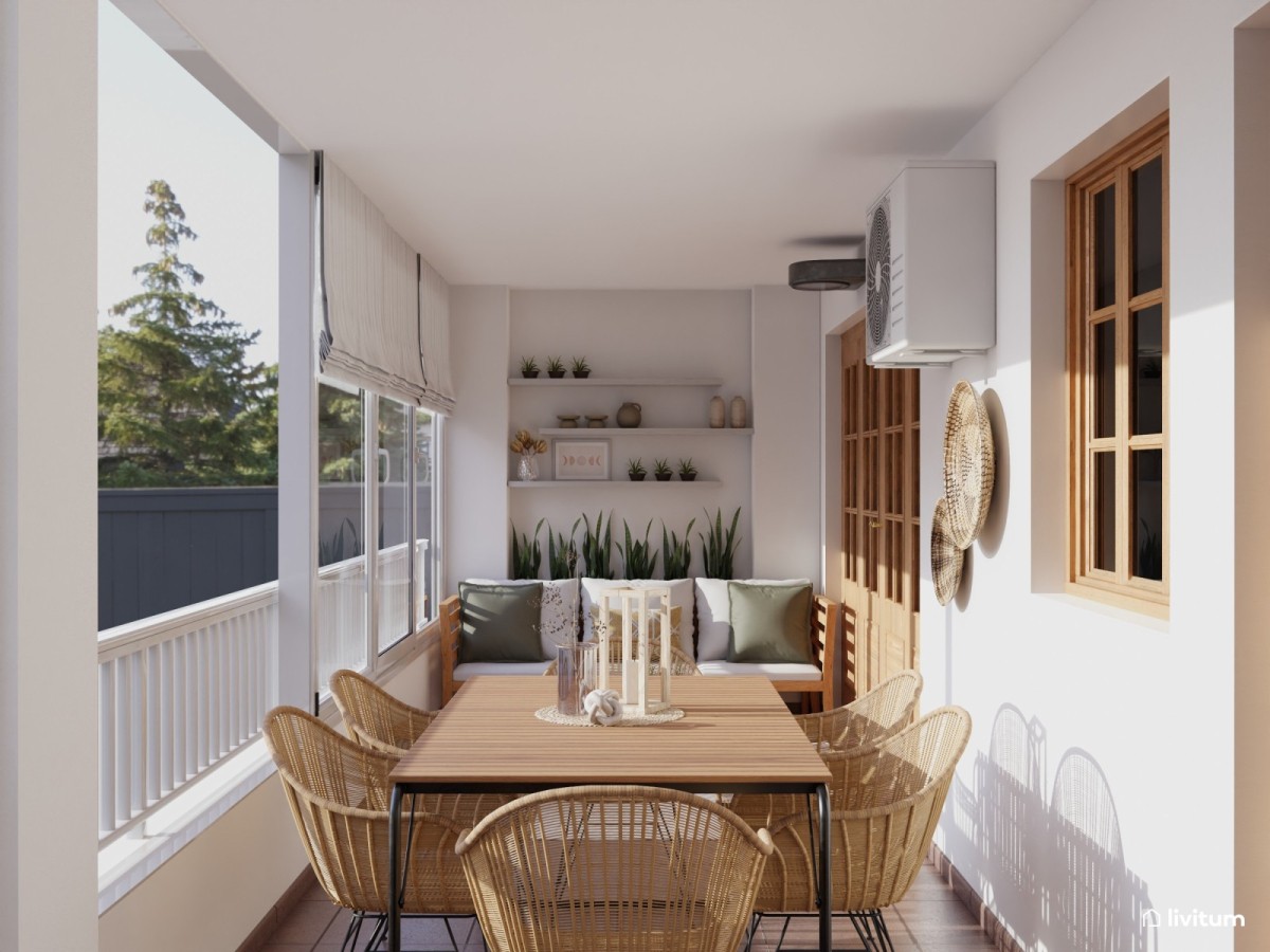 terraza con zona de comedor con mesa rectangular