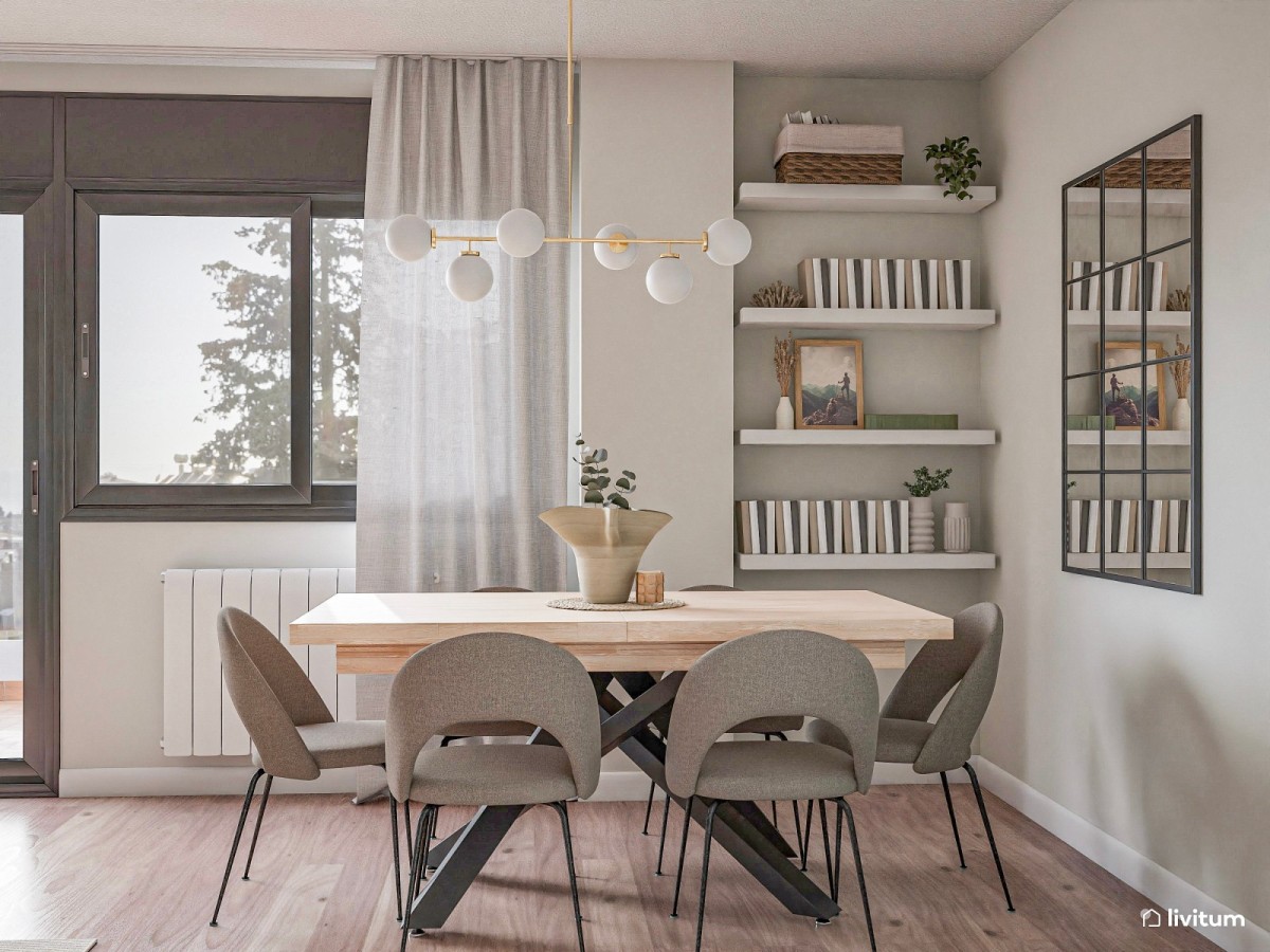 comedor con mesa de madera y sillas sin reposabrazos con respaldo bajo
