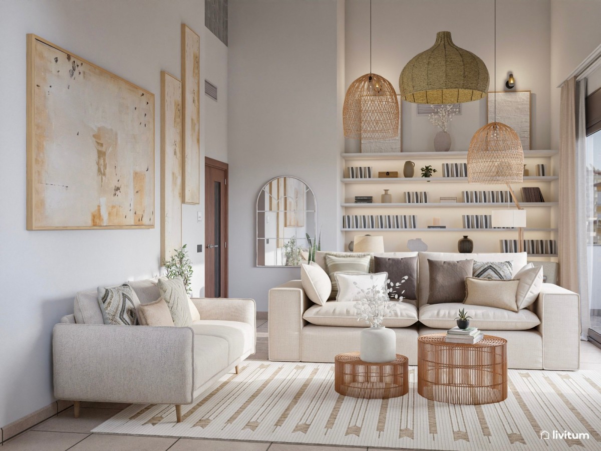 Sal&oacute;n con techos altos, sof&aacute;s en forma de 