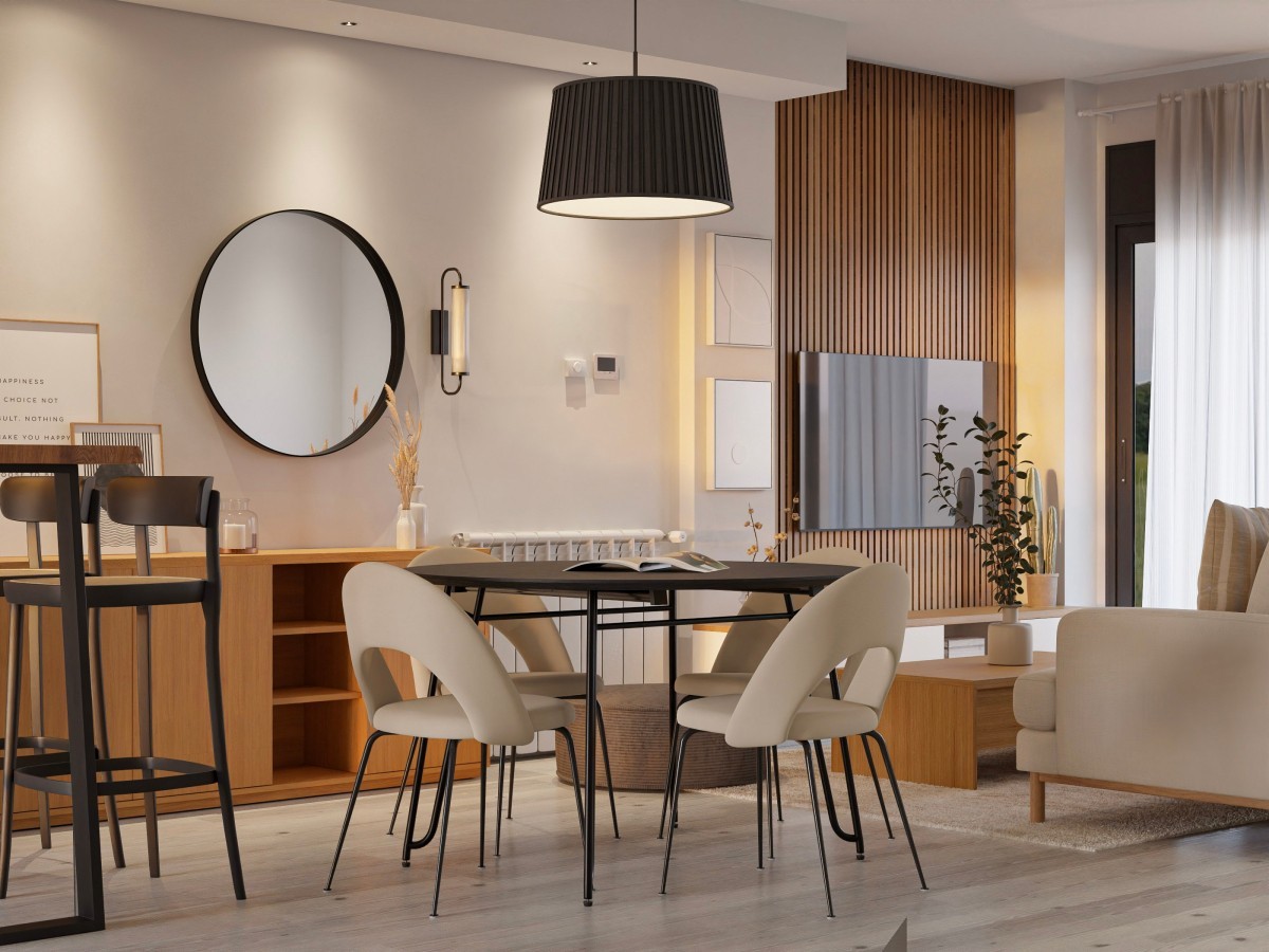 Sal&oacute;n con tierra y detalles oscuros